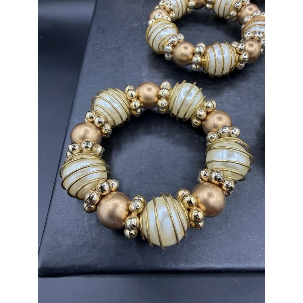 ✨🍽️ Vintage Gold Beaded Napkin Ring Holders – Set of 8 – Table Décor 🍽️✨